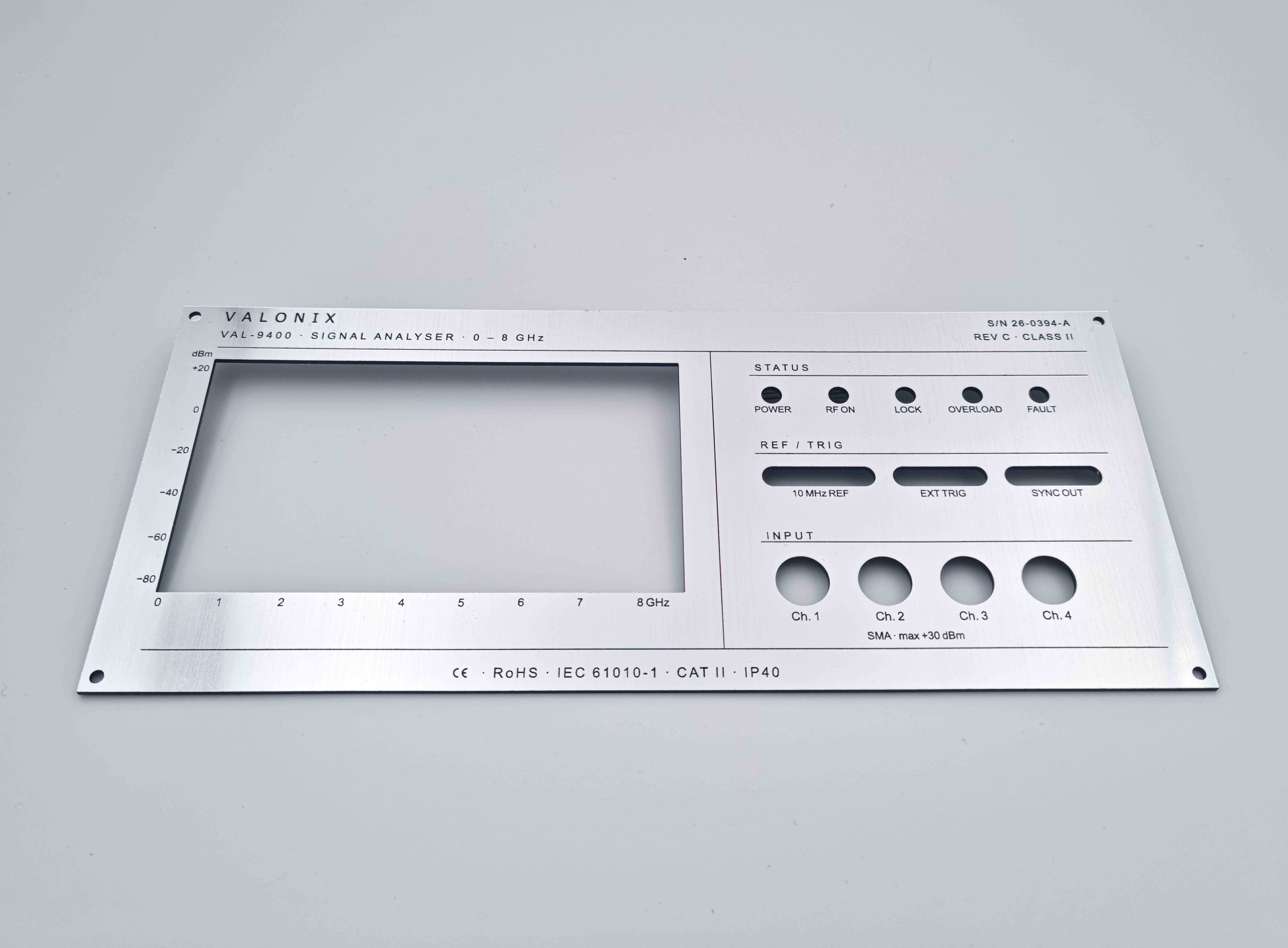 Bedieningspaneel Signal Analyzer, gelasergraveerd op zilver-zwart ABS